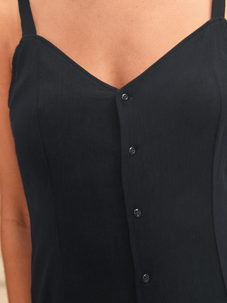 Black Button Through Mini Slip Dress - Image 3 of 4