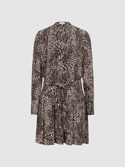Reiss Brown Britney Animal Print Mini Dress - Image 2 of 6