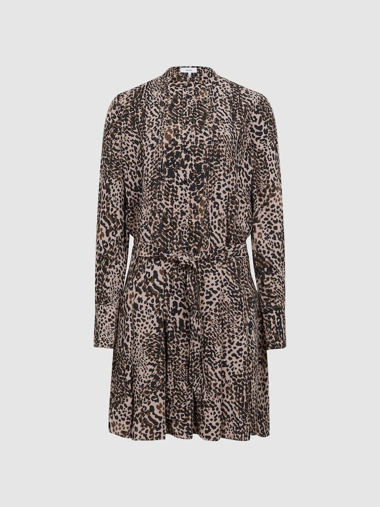Reiss Brown Britney Animal Print Mini Dress - Image 2 of 6
