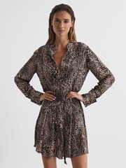 Reiss Brown Britney Animal Print Mini Dress - Image 3 of 6