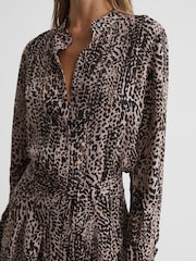 Reiss Brown Britney Animal Print Mini Dress - Image 4 of 6