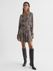 Reiss Brown Britney Animal Print Mini Dress - Image 6 of 6