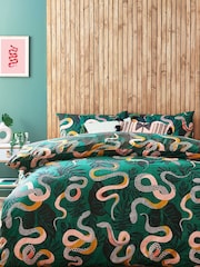 furn. Green Serpentine Tropical Reversible Duvet Cover and Pillowcase Set - Image 1 of 3