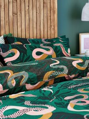 furn. Green Serpentine Tropical Reversible Duvet Cover and Pillowcase Set - Image 2 of 3