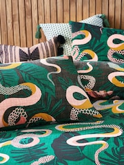 furn. Green Serpentine Tropical Reversible Duvet Cover and Pillowcase Set - Image 3 of 3