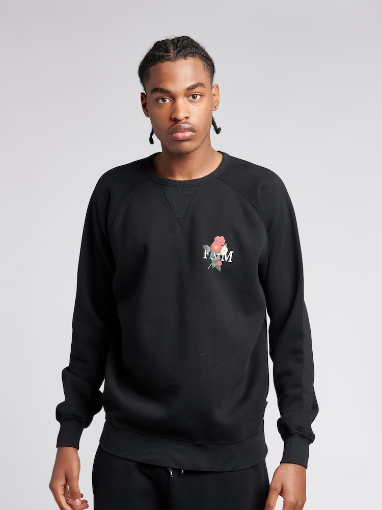 Franklin & Marshall Black Mens 100% Cotton BB Crew Top - Image 1 of 4
