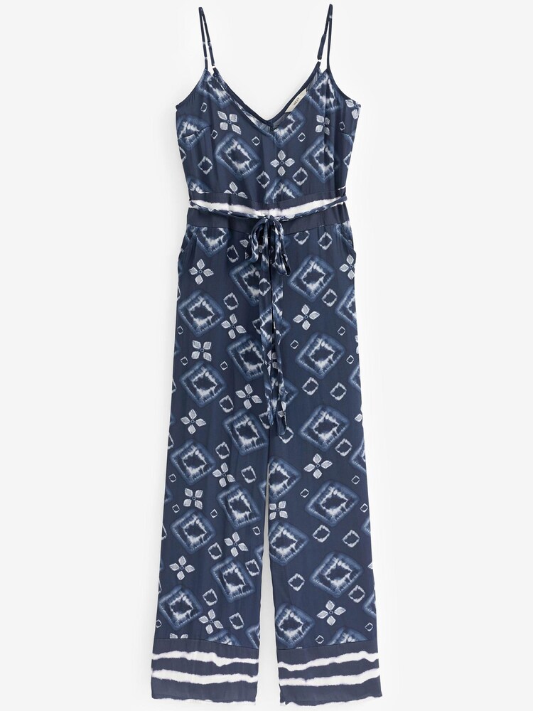 Navy Tie Dye Belted Wide Leg Jumpsuit - Image 5 of 5 Navy Tie Dye Belted Wide Leg Jumpsuit - Image 5 of 5
