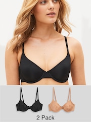 Black/Caramel Nude Non Pad Balcony Smoothing T-Shirt Bras 2 Pack B-E - Image 1 of 9