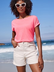 Ecru White Comfort Stretch Denim Mom Shorts - Image 1 of 4