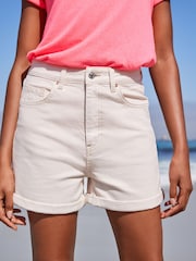 Ecru White Comfort Stretch Denim Mom Shorts - Image 2 of 4
