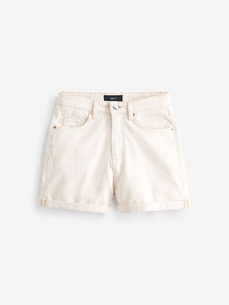 Ecru White Comfort Stretch Denim Mom Shorts - Image 4 of 4