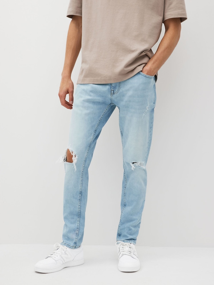 Bleach Light Blue Skinny Ripped Denim Jeans - Image 1 of 11