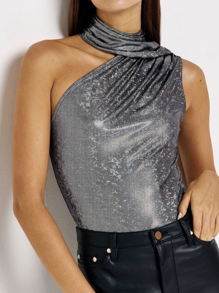 River Island Silver Metallic Twist Neck Body - Image 1 of 4 River Island Silver Metallic Twist Neck Body - Image 1 of 4