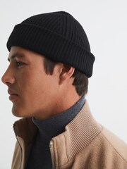 Reiss Black Raff Wool Blend Beanie Hat - Image 3 of 4