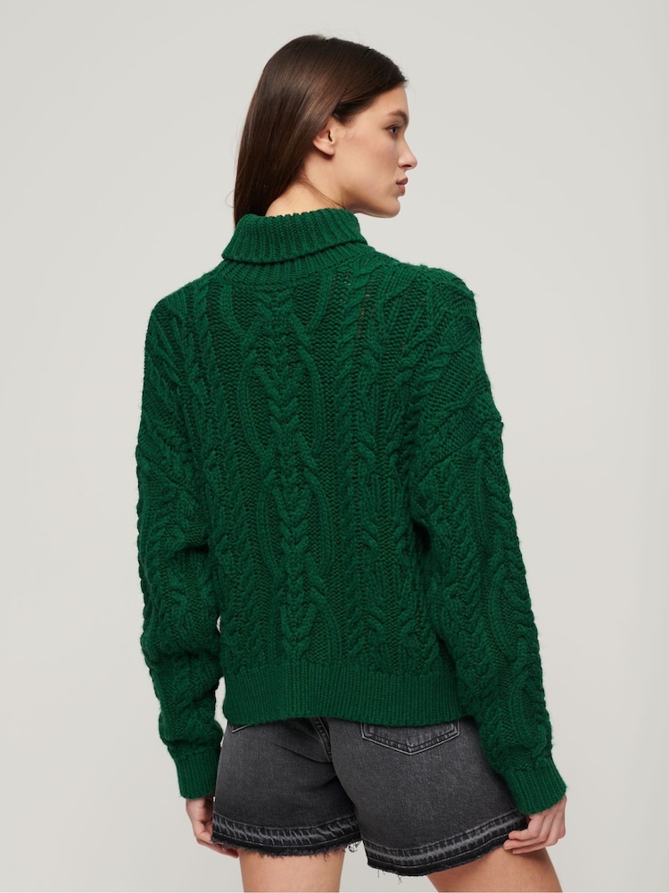 Zielony - Superdry Vintage High Neck Cable Knit Jumper - Image 2 of 6