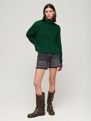 Zielony - Superdry Vintage High Neck Cable Knit Jumper - Image 3 of 6