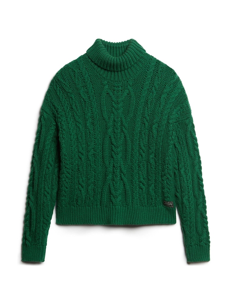 Zielony - Superdry Vintage High Neck Cable Knit Jumper - Image 4 of 6