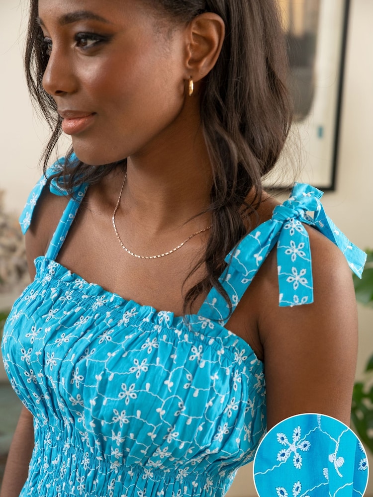 Pour Moi Blue Hannah 100% Cotton Embroider Dress - Image 2 of 5