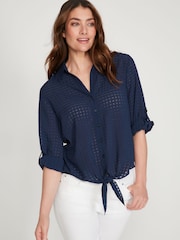 M&Co Blue Tie Front Blouse - Image 1 of 5