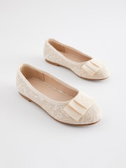 Ivory Lace Bow Occasion Ballerinas Shoes - Image 1 of 5