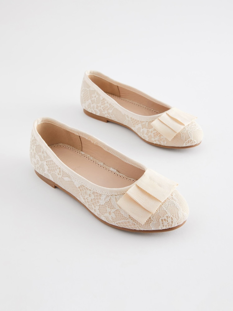 Ivory Lace Bow Occasion Ballerinas Shoes - Image 1 of 5