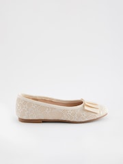 Ivory Lace Bow Occasion Ballerinas Shoes - Image 2 of 5