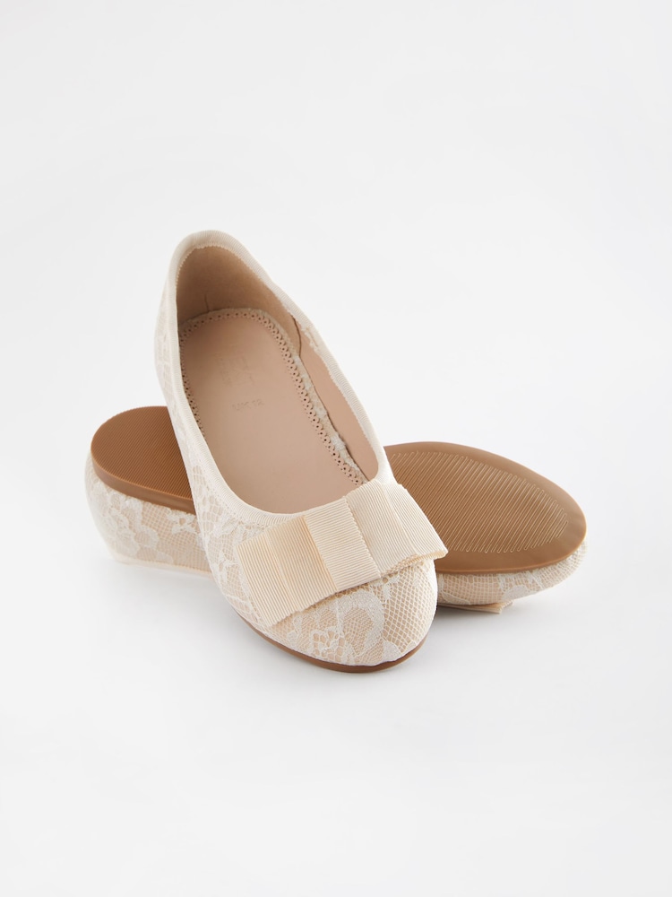 Ivory Lace Bow Occasion Ballerinas Shoes - Image 3 of 5