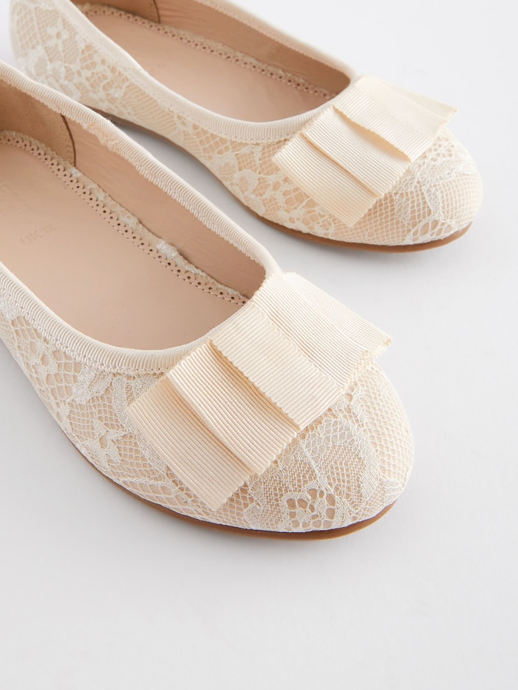 Ivory Lace Bow Occasion Ballerinas Shoes - Image 4 of 5