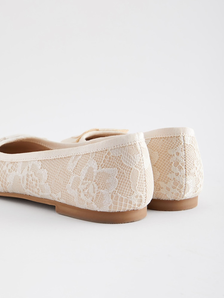 Ivory Lace Bow Occasion Ballerinas Shoes - Image 5 of 5