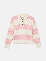 Joules Love All Pink Cable Knit Jumper with Button Collar - Image 7 of 7