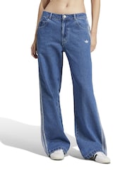 adidas Originals Blue Adicolor Denim 3-Stripes Track Pants - Image 1 of 6