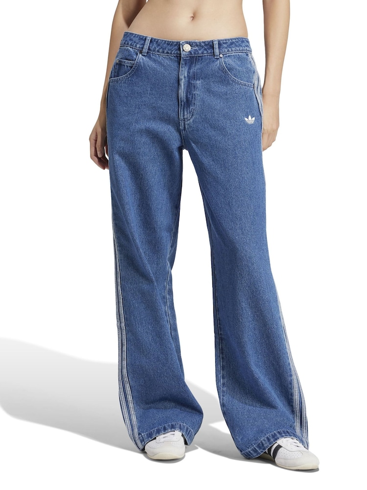 adidas Originals Blue Adicolor Denim 3-Stripes Track Pants - Image 1 of 6