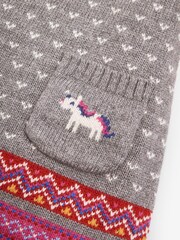 JoJo Maman Bébé Marl Grey Unicorn Fairisle Pattern Knitted Dress - Image 2 of 2
