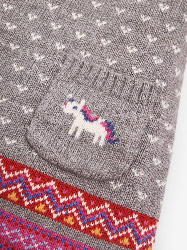 JoJo Maman Bébé Marl Grey Unicorn Fairisle Pattern Knitted Dress - Image 2 of 2