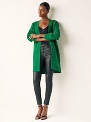 Grün - Lang geschnittene, offene, gerippte Strickjacke - Bild 2 von 7