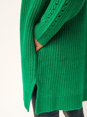 Grün - Lang geschnittene, offene, gerippte Strickjacke - Bild 5 von 7