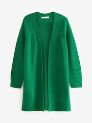 Grün - Lang geschnittene, offene, gerippte Strickjacke - Bild 6 von 7