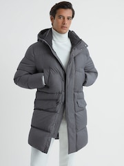 Reiss Grey Billings Quilted Hooded Coat - Image 1 of 7