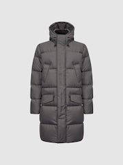 Reiss Grey Billings Quilted Hooded Coat - Image 2 of 7