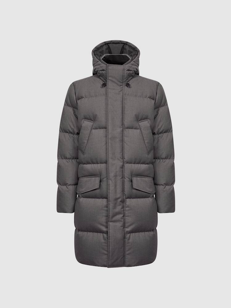 Reiss Grey Billings Quilted Hooded Coat - Image 2 of 7