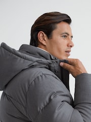 Reiss Grey Billings Quilted Hooded Coat - Image 3 of 7