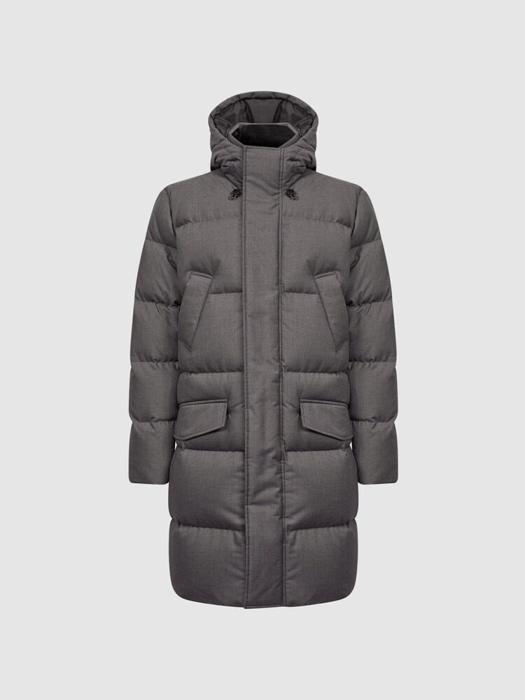 Reiss Grey Billings Quilted Hooded Coat - Image 2 of 7