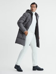 Reiss Grey Billings Quilted Hooded Coat - Image 4 of 7