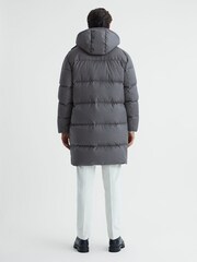 Reiss Grey Billings Quilted Hooded Coat - Image 5 of 7