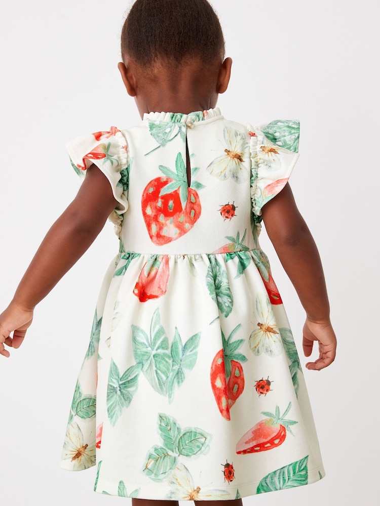 Green Strawberry Print Ponte Occasion Dress (3mths-7yrs) - Image 2 of 6 Green Strawberry Print Ponte Occasion Dress (3mths-7yrs) - Image 2 of 6
