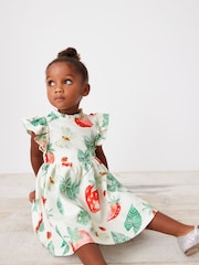 Green Strawberry Print Ponte Occasion Dress (3mths-7yrs) - Image 3 of 6