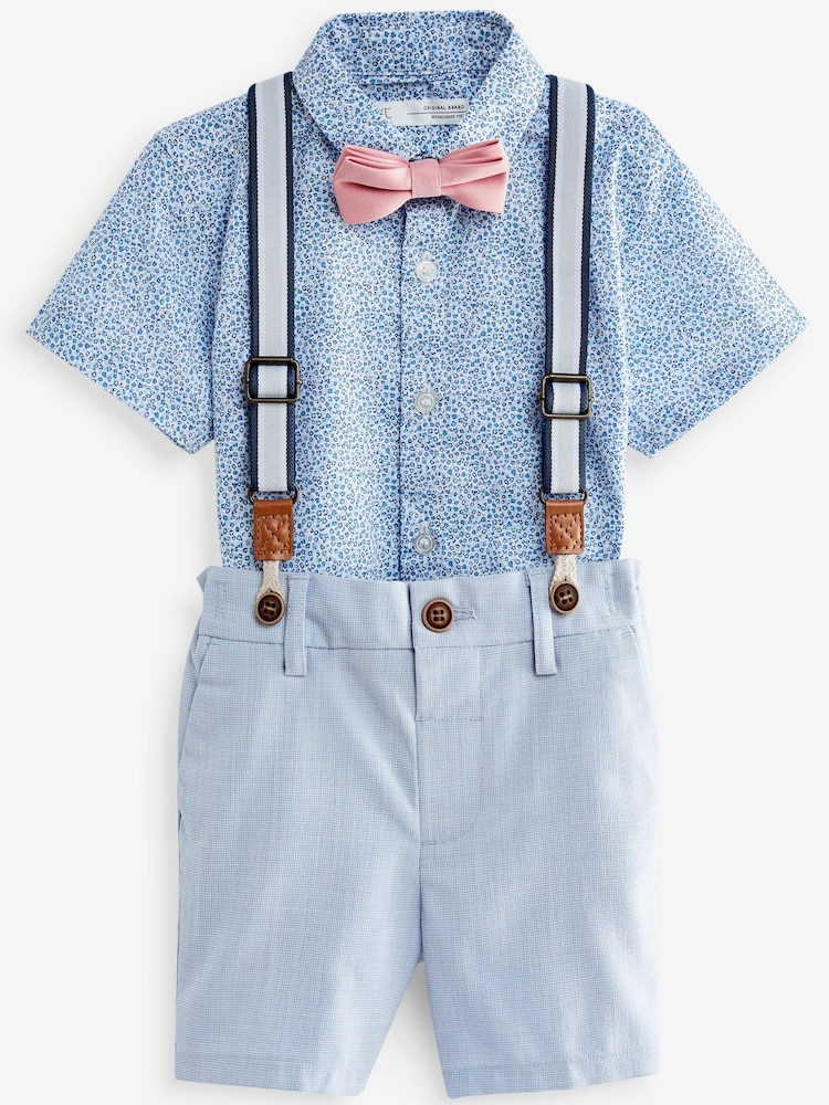 Blue Floral Shirt Short Braces and Bow Tie Set (3mths-9yrs) - Image 1 of 2