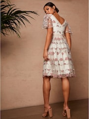 Chi Chi London White V-Neck Floral Lace Midi Dress - Image 2 of 5