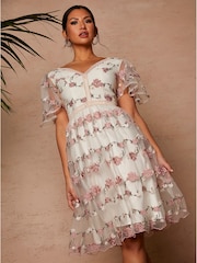 Chi Chi London White V-Neck Floral Lace Midi Dress - Image 3 of 5