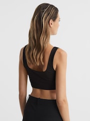 Reiss Black Fae Square Neck Crop Top - Image 5 of 7
